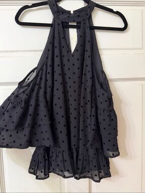 Francesca's Collections Black Polka Dot Halter Ruffle Blouse